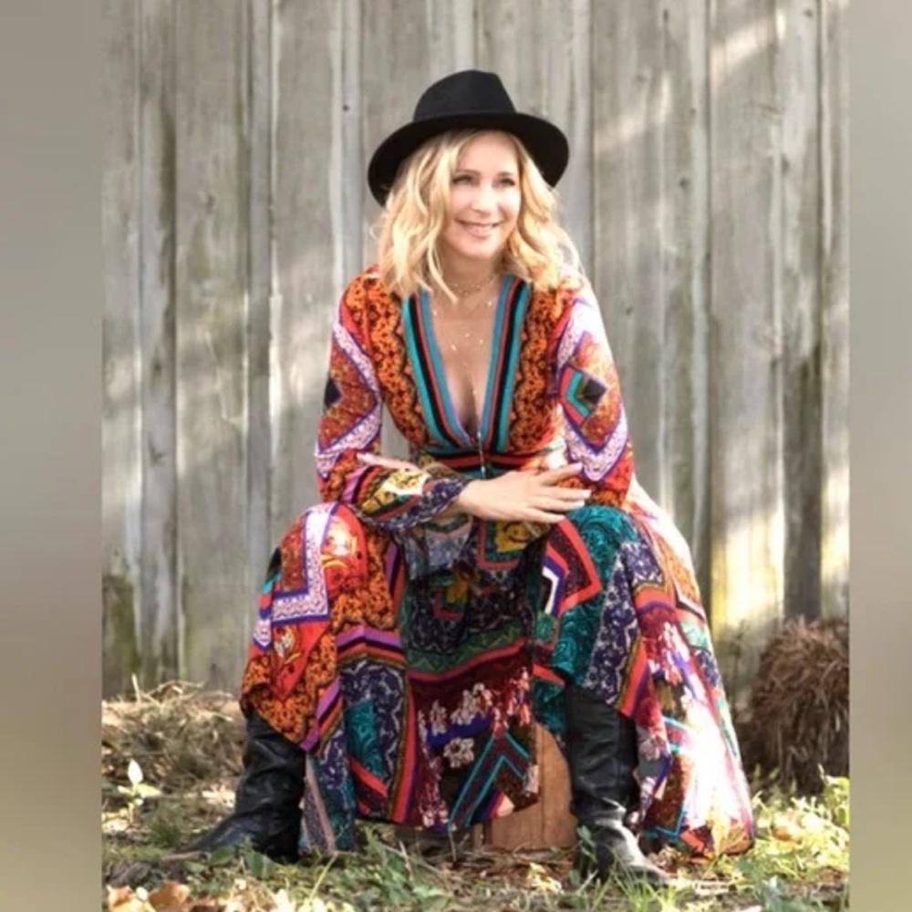 Free People Boho Patchwork Hippie Dress Bell Sleeves XS